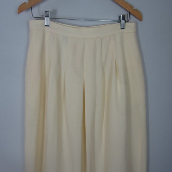 Vtg Talbots Womens S / M Ivory 100% Wool Pleated Midi Skirt Made USA Waist 30" - Picture 4 of 11
